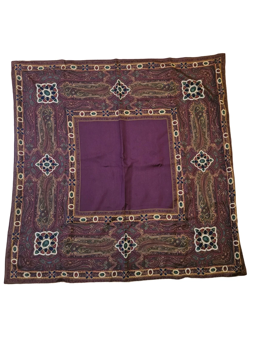 Vintage CHANEL Bordeaux Multi Color Silk Scarf‎